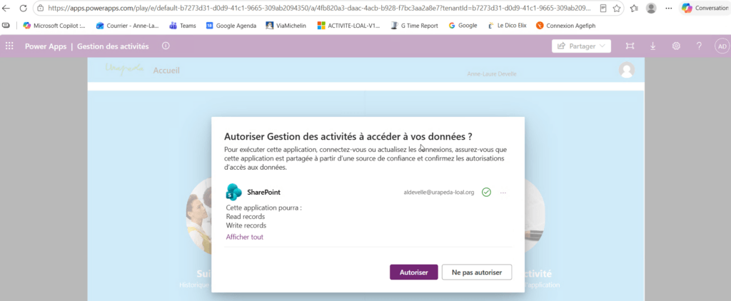 Autoriser acceder donnees Sharepoint - Assistance URAPEDA